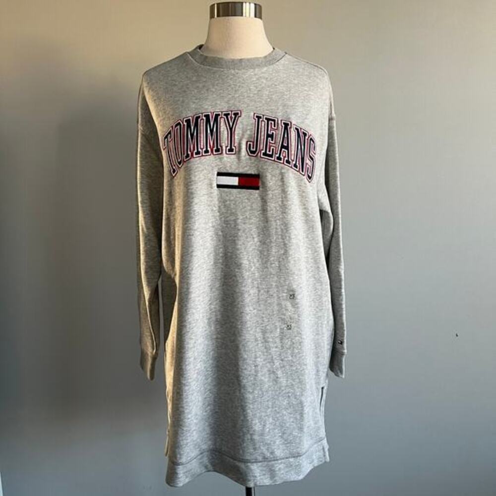 Tommy Hilfiger Jeans Sweatshirt Tunic Dress‎ Embroidered Crew Neck Gray XS NWT